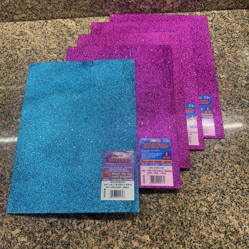 Foamies Confetti Stickyback Foam Sheets‎ Lot Of 5 9x12 Multi Color Craft DIY